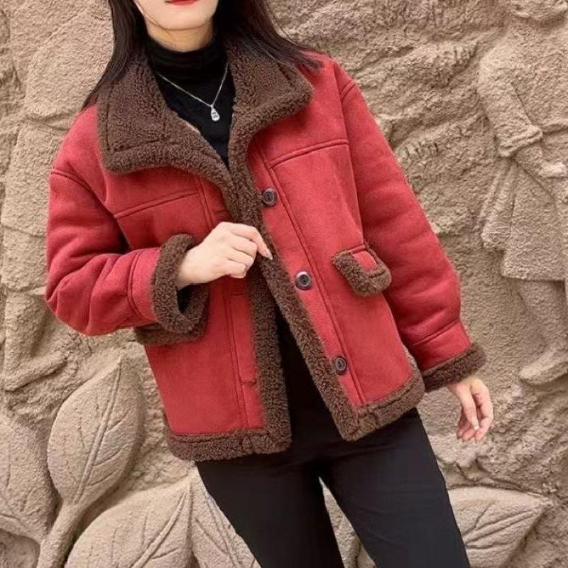 Dual-Sided Lambswool & Leather Motorcycle Jacket - Warm Velvet-Lined Fur Coat for Autumn/Winter