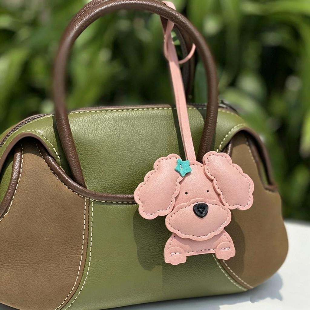 PU Leather Wavy-Eared Teddy Dog Bag Charm Adorable Puppy Purse Pendant Fashion Accessory for Backpack Handbag Decor