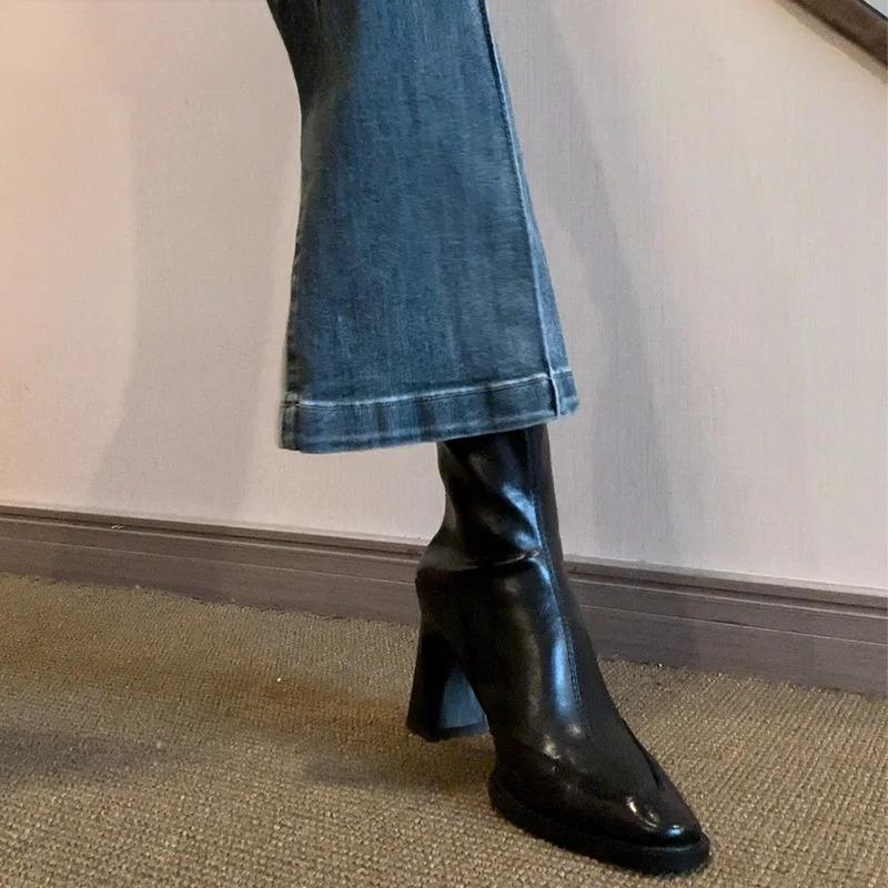 Vintage High Heel Women Ankle Boots Fashion Square Toe Short Booties Autumn Winter Ladies Shoes Botas Mujer