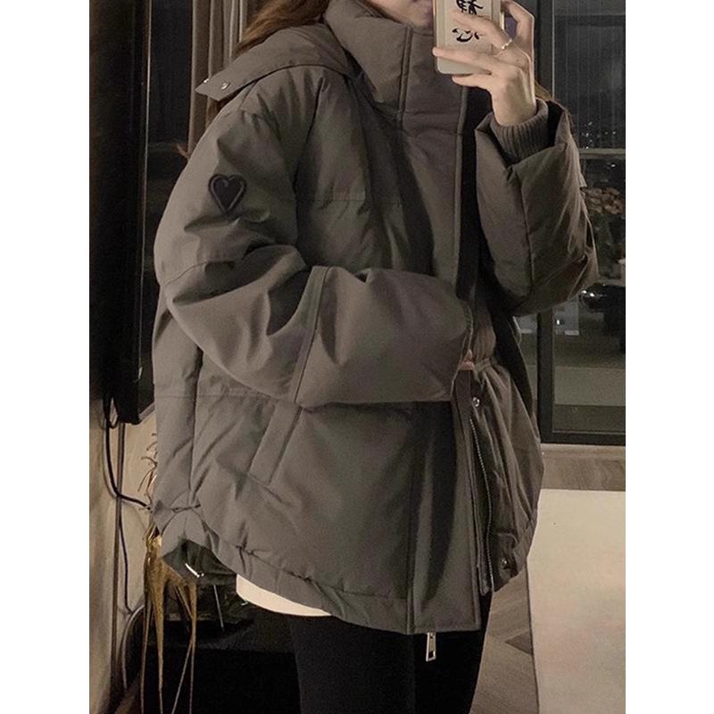 2024 Gray Cotton-Padded Jacket for Girls - Autumn/Winter Style for Middle/High School Students