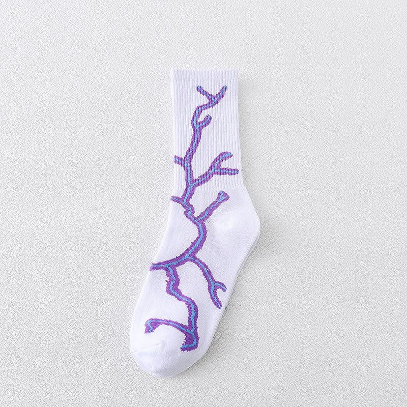 Harajuku Hip-Hop Street Sports Skate Socks Tie Dye Lightning Designer Happy White Socks Women