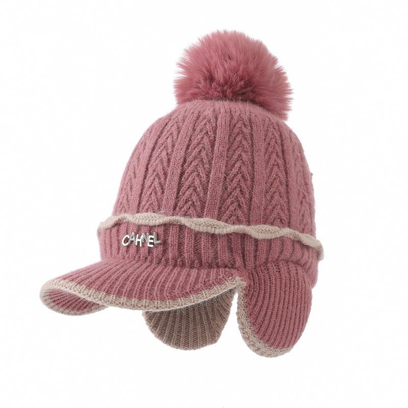 New Fleece Thickened Knitted Cap Women's Autumn and Winter Ear Bag Warm Wool Baseball Cap