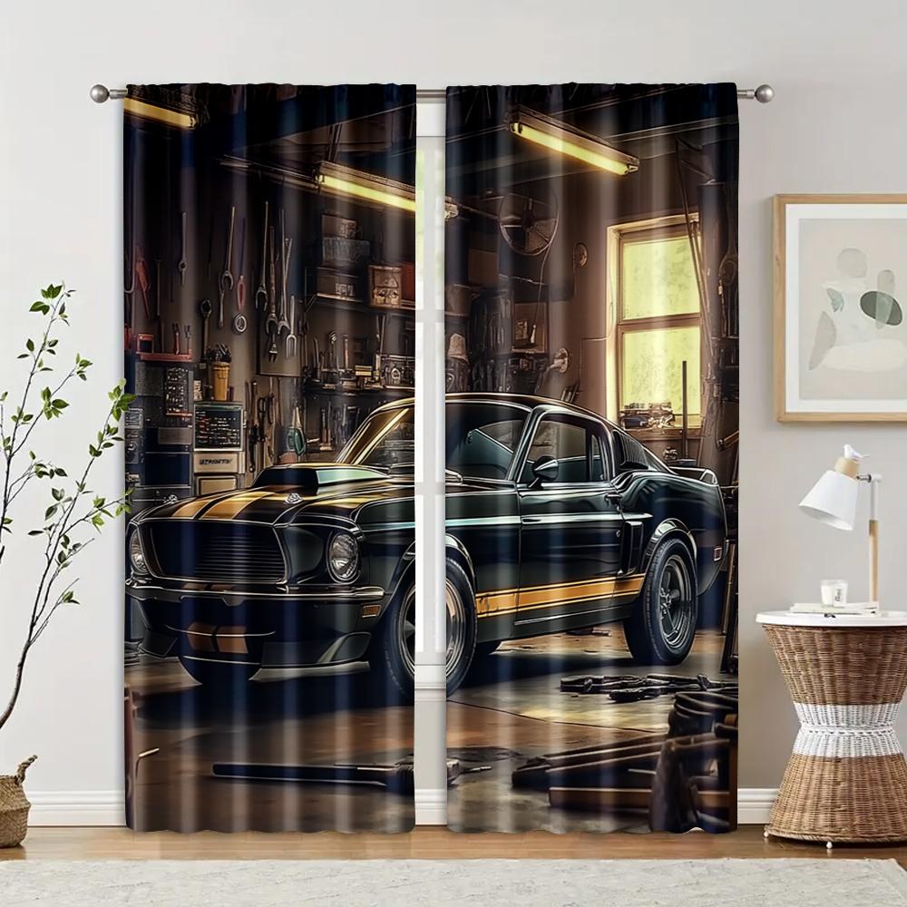 2 szt., Zasłony we wzory Złożony starożytny super samochód Wszechstronny Trwały Poliester (bez pręta) Wyprzedaż rzeczy Lideal do sypialni