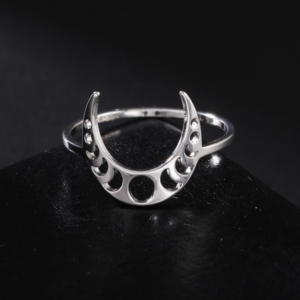 LIKGREAT Crescent Moon Ring for Women Men Geometric Lunar Moon Phase Witch Stainless Steel Lucky Amulet Minimalist Jewelry Gift
