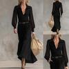 French Elegant Black Mesh Long Sleeve Waist-Cinching Slim Dress for Women