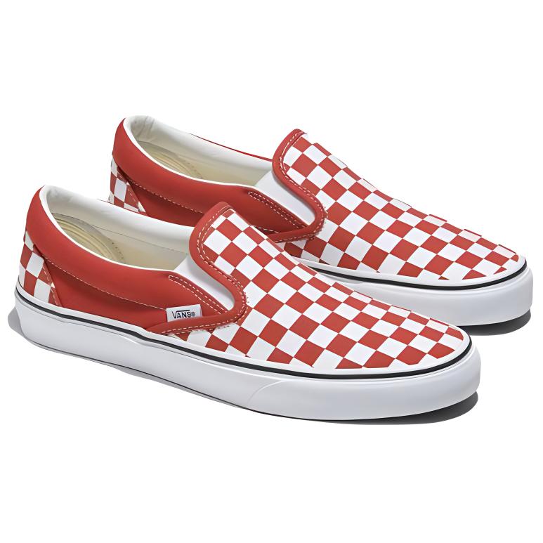 Vans Classic Slip-On Durable Non-Slip Low-Top Casual Skate Shoes Red And White Checkerboard Women Sneakers VN0A38F7ULL
