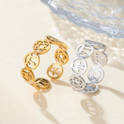 Hebrew Blessing Star of David Open Ring Je Chai Rings 18K Gold Plated Stainless Steel Hamsa Hand Ring Meaningful Gift for He