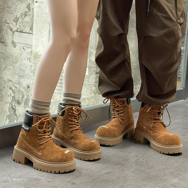 Men's and women's rhubarb boots couple's thick-soled heightening British style casual big-headed Martin boots 43156-44156-J