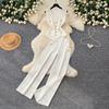 Casual Knitted Sweater Two Piece Sets for Women Metal-button V-neck Sleeveless Fitted Versatile Knit Top and Casual Pants Set