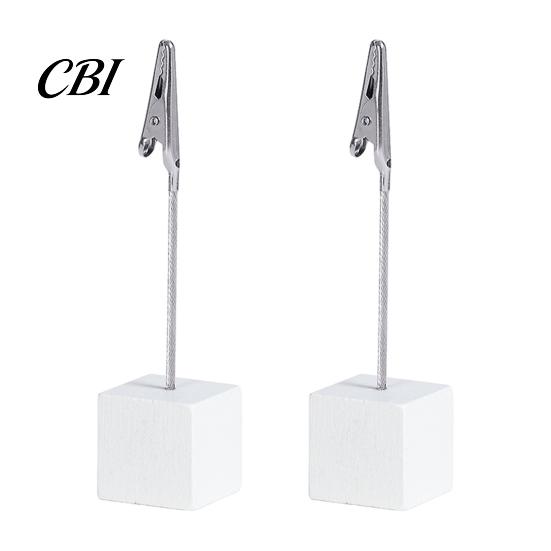 Thick And Thin Paper Clip 2 Pcs Wooden Cube Base Memo Holder with Clips, Mini Table Photo Postcard Number Stands for Name Cards, Photos, Memos,