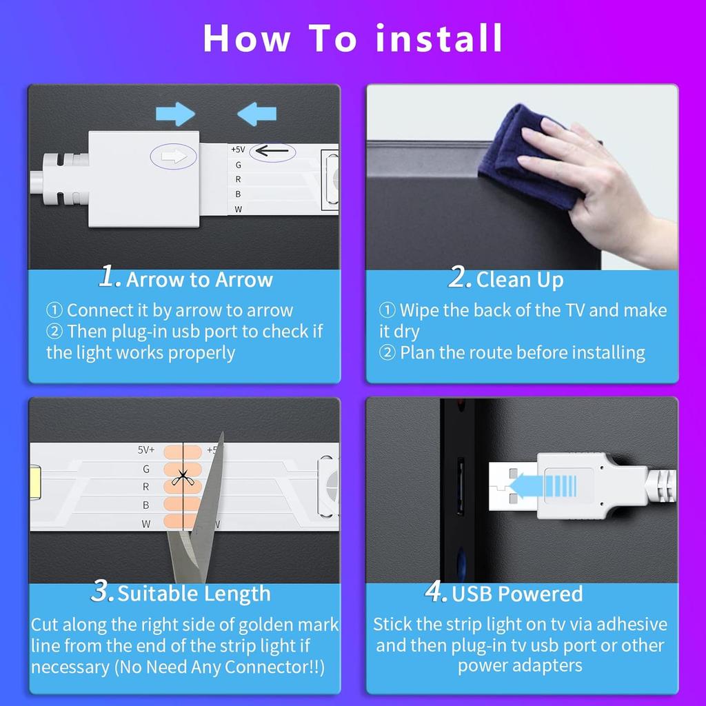 LED Light for 85 Inch TV,19.4Ft USB Smart WiFi TV LED Backlight Sync with Music,RGBW 6500K Bias Lighting,Led Light Strip Compatible with Alexa for