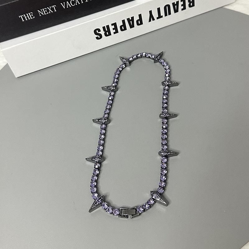 Tooxika Hip Hop Punk Personality Full Diamond Pointed Cone Necklace Street Style Sweet Cool Spicy Girl Collarbone Chain Men And Women Accessories