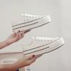 "Retro 1970s Thick-Soled Women's Canvas Sneakers – All-Match Low-Top White Shoes for Height Boost and Casual Style"