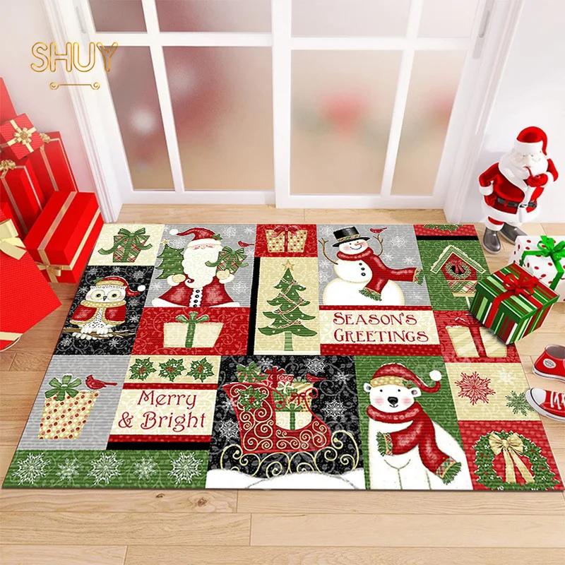 Christmas Cartoon Carpet Kawaii Non-slip Rug for Living Room Kitchen Home Decor Custom Stain-resistant Floor Mat