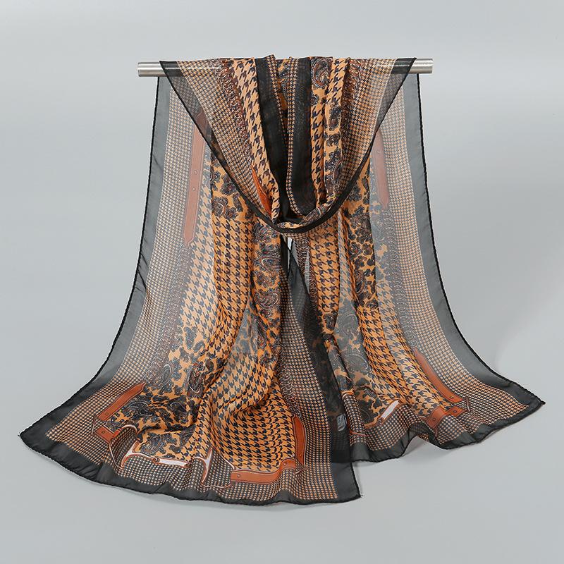 Luxury Chiffon Silk Scarf Spring Summer Scarf Women Head Scarf Beach Shawls Bandana Headband Muslim Hijabs Black Scarf/Scarves