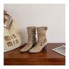 Autumn 2025 Women's Retro Celebrity Stacked Mid-Calf Chunky Heel Cowboy Boots
