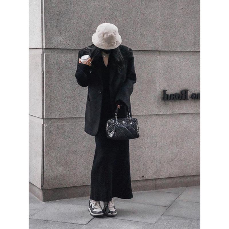 Autumn retro sweater with long dress inside, cold and high-end knitted bottoming dress with coat