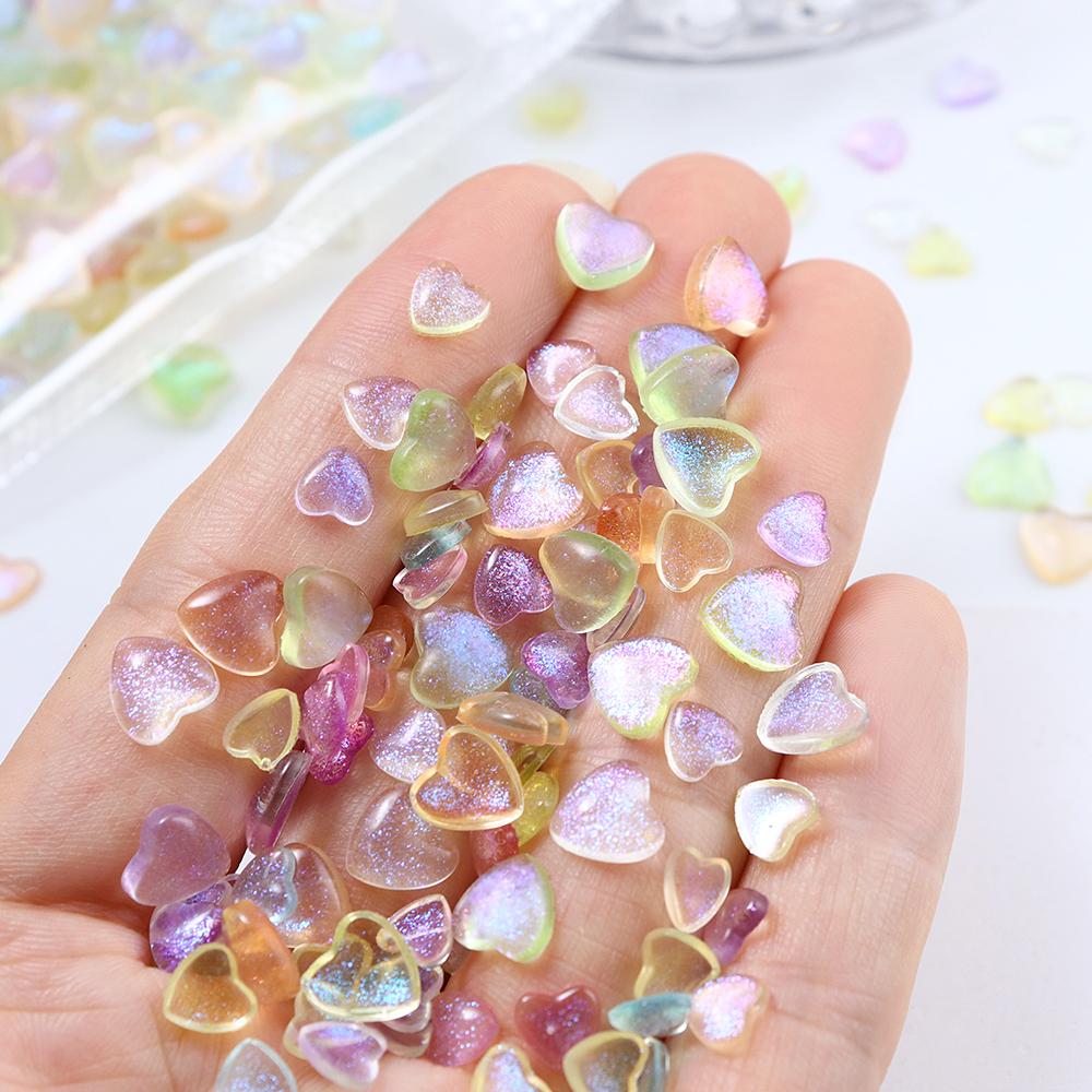 100pcs 3D Transparent Colorful Love Heart Charm Nail Art Rhinestone Decoration DIY Manicure Accessories Nail Stylist Supplies
