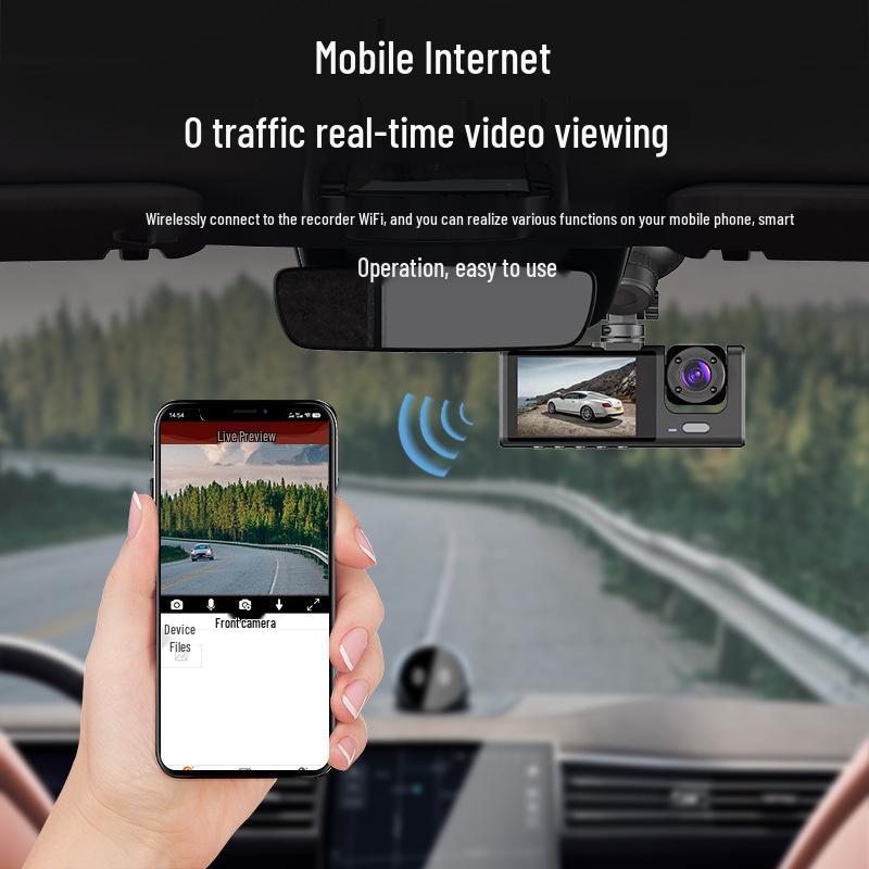 Drei-Linsen-Funk-Fahrtenrekorder mit Nachtsicht & Wi-Fi-Mobilfunkverbindung