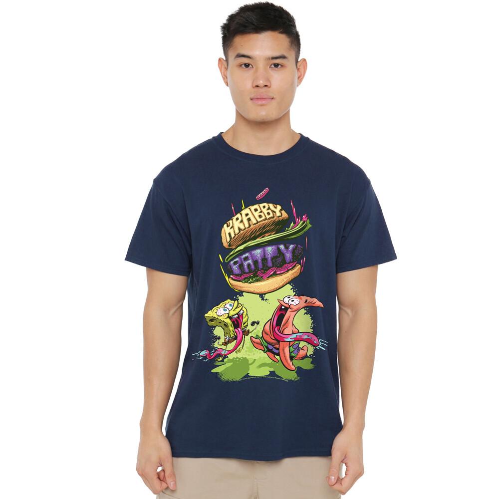 Spongebob Krabby Patty From The Sky T-Shirt S-2XL Navy XXL