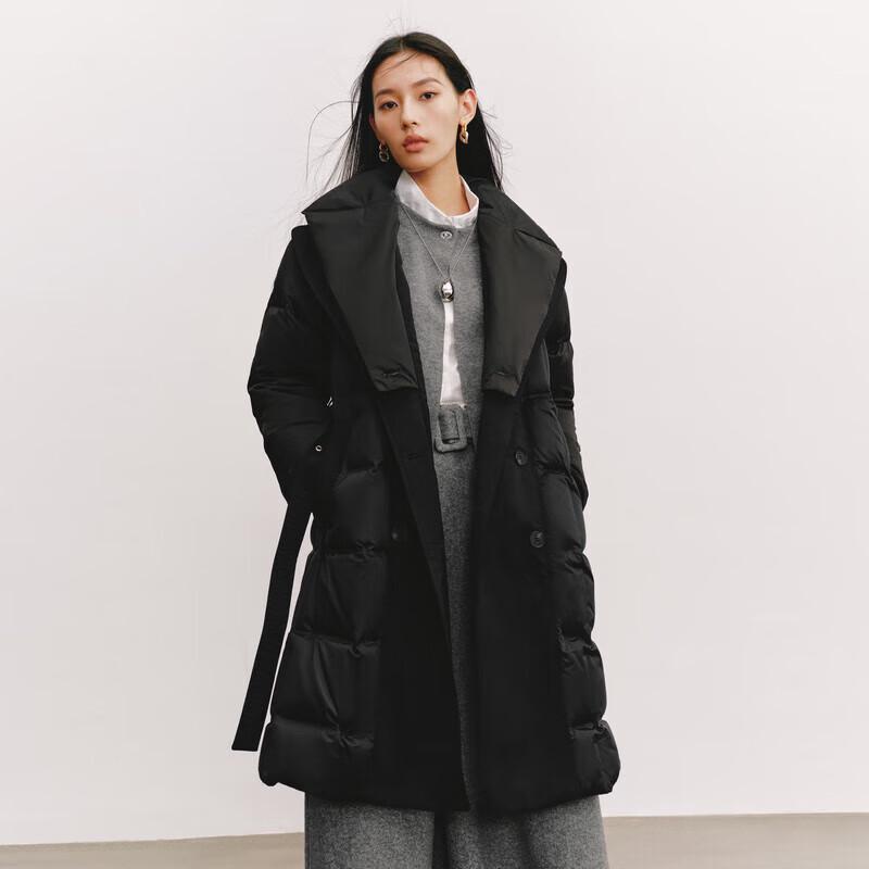 Eraly Elegant Double Collar Belted Women's Down Jacket