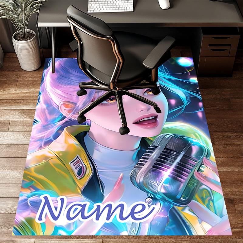 Custom KPop Demon Hunters Mat Personalized Name, Polyester Washable Indoor Entryway Rug, Gift for Christmas, Easter, Thanksgiving Day