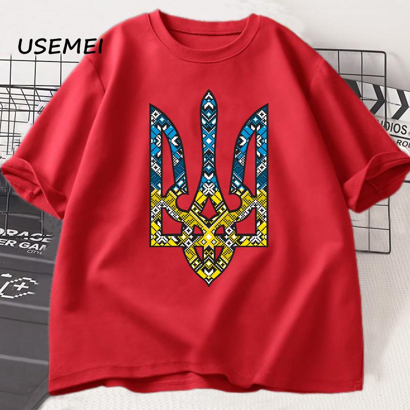 Ukraine Emblem Bedrucktes T-Shirt Herren Damen O-Ausschnitt Lässige Oberteile T-Shirts Ukrainischer Dreizack Geschenk T-Shirt Baumwolle Übergroßes T-Shirt Kleidung