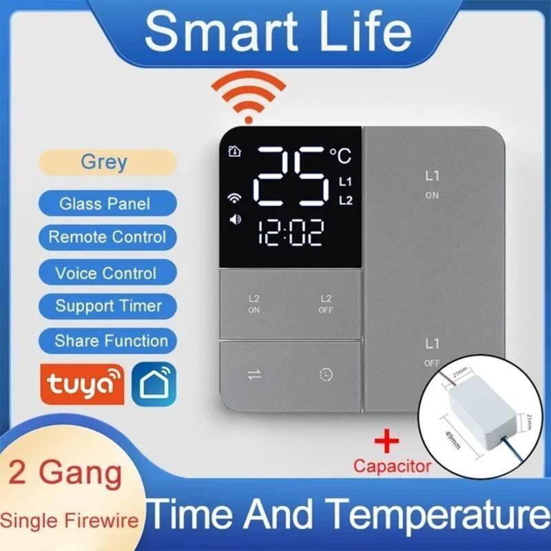 Smart WiFi Switch With Temperature Time Display Function 1/2/3 Gang Wall Light Button Switch Timing Remote Control Switch