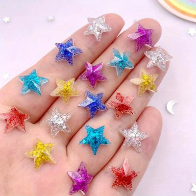 50 sztuk Żywica Kolorowy Brokat 12mm Mini Gwiazda Sztuka Paznokcie Płaskie Kryształki Aplikacje DIY Ślub Scrapbook Dekoracje Modne Kolczyki Akcesoria Rzemiosło