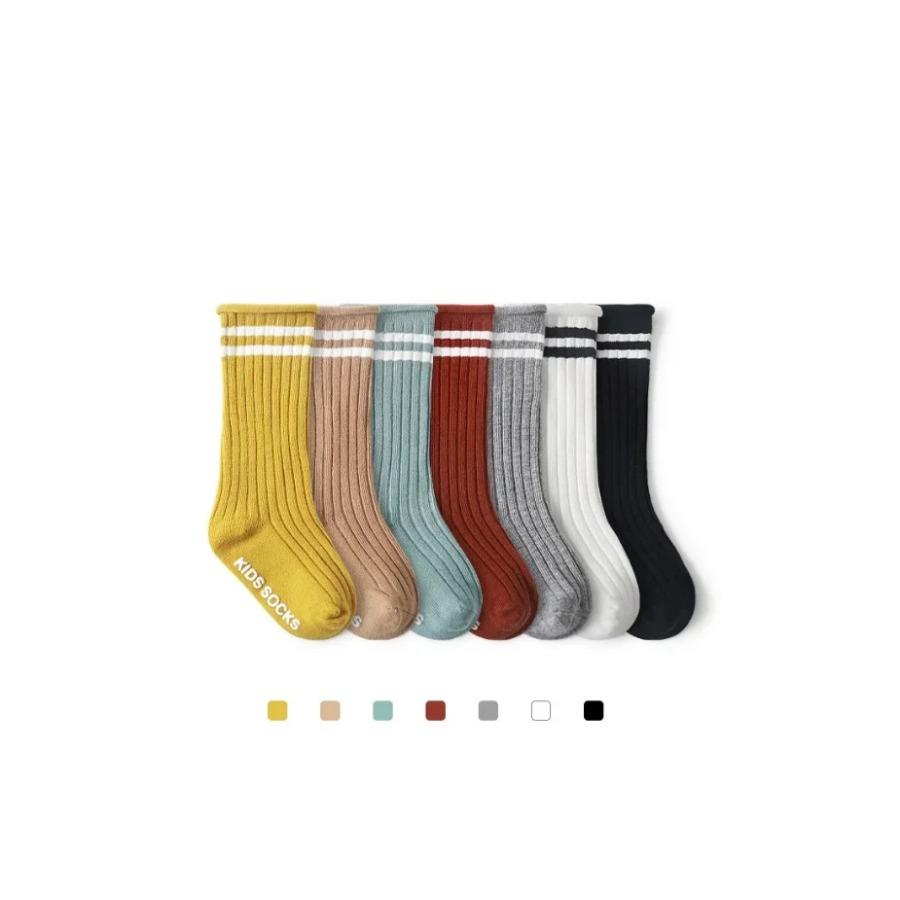0-4 Y Children's Fun Retro Autumn and Winter Girl Baby Socks, Parallel Stripes Boys' Trendy Sports Socks, Pure Color Non-slip