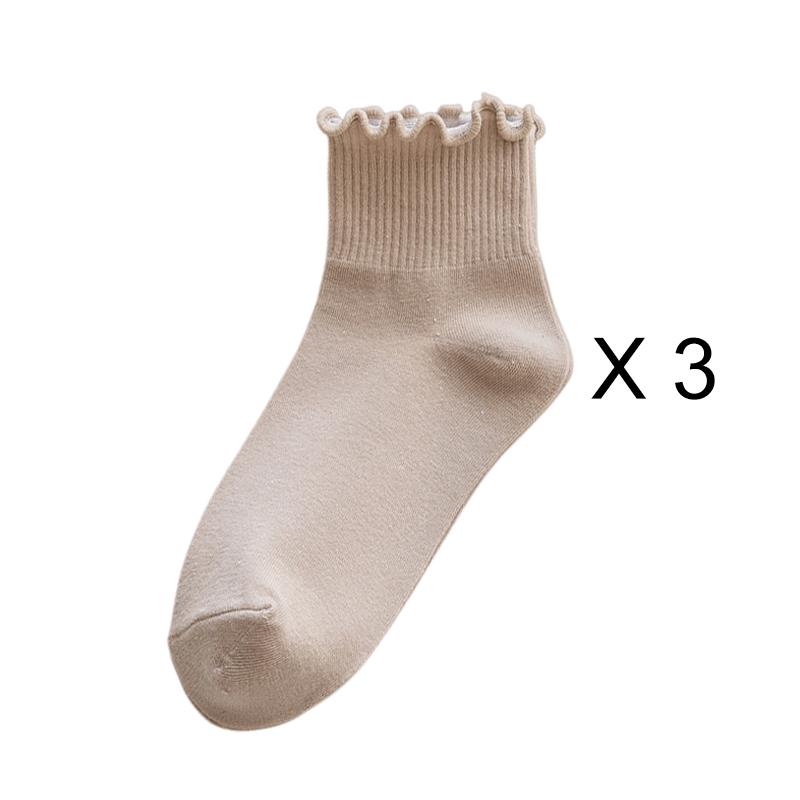 3 Pairs/Lot Cute Socks For Women New Japanese Style Breathable Girls Short Socks Kawaii Solid Socks Frilly Ruffle Socks Casual