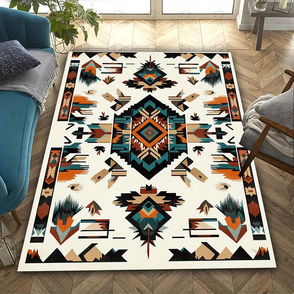 Extra Large Boho Area Mat Non Slip Backing Machine Washable Soft Plush Teal Blue Burnt Orange Black White Beige Living Room