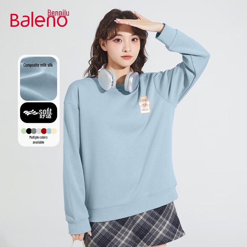 Baleno Women's Milk Silk Round Neck Sweatshirt with Cat Heart Graphic