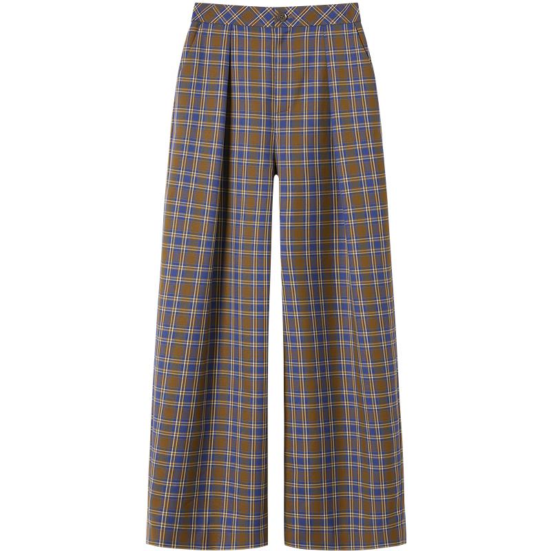 JUZUI Women s Relaxed Plaid Pleated Wide-Leg Trousers M