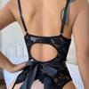 European and American new body sculpting lace onesie free-to-take open underwear bow sexy underwear