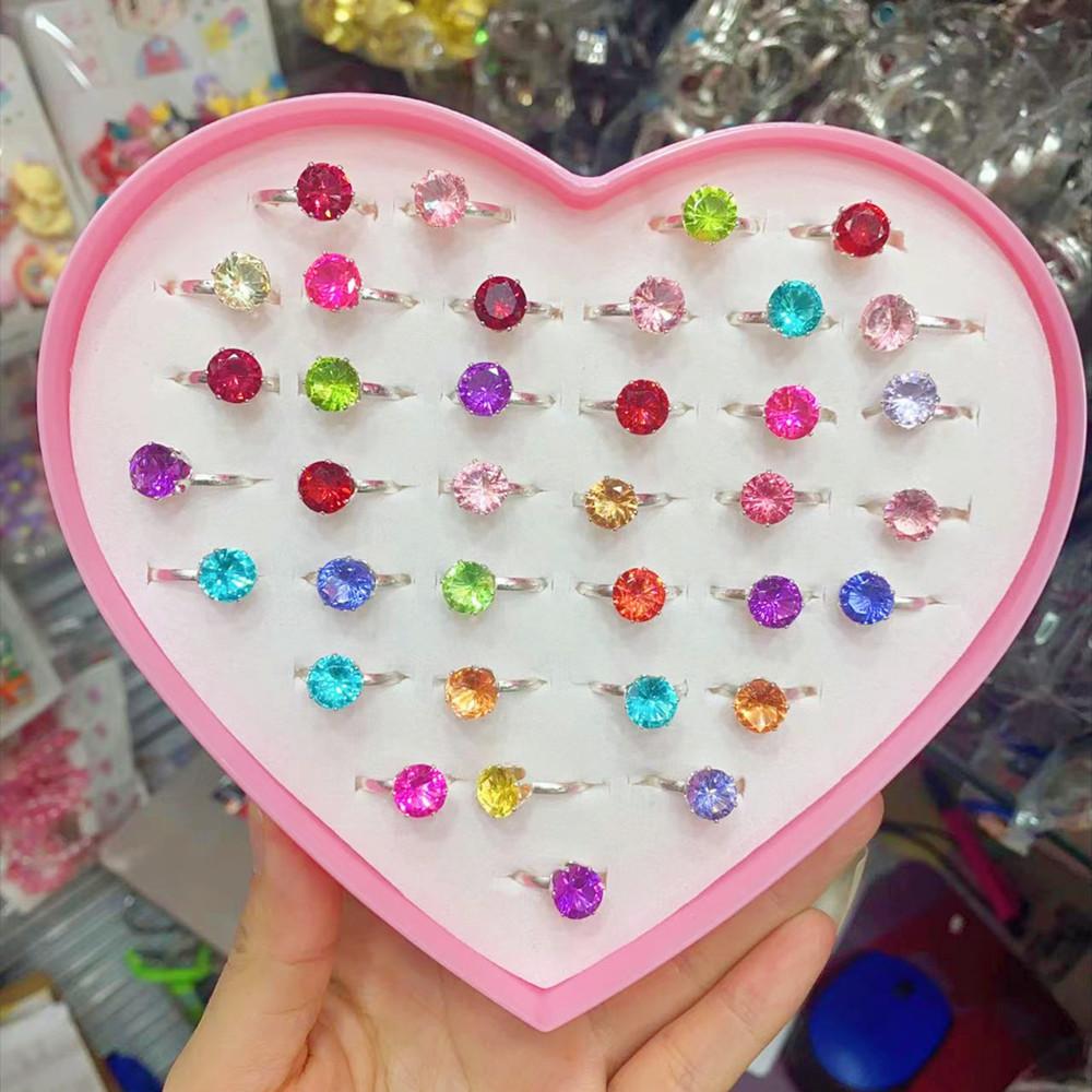 36buc inel pentru copii Cute Princess Baby bibelouri Jucărie Fetiță Cartoon Crystal Inel (cu cutie)