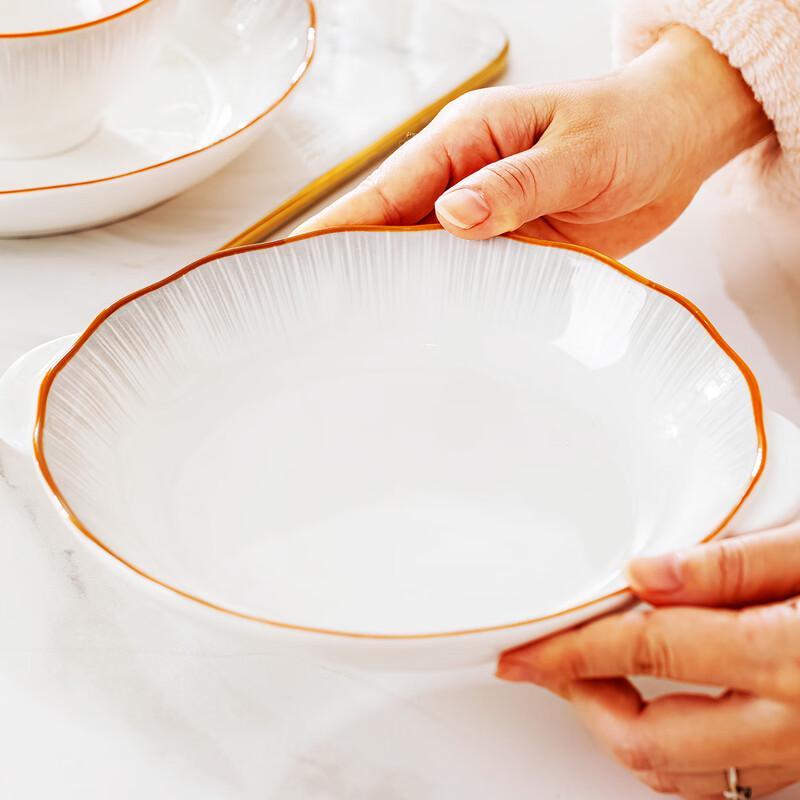 Haoya Jingdezhen 9-inch Meteor Underglaze Ceramic Deep Plate with Handles