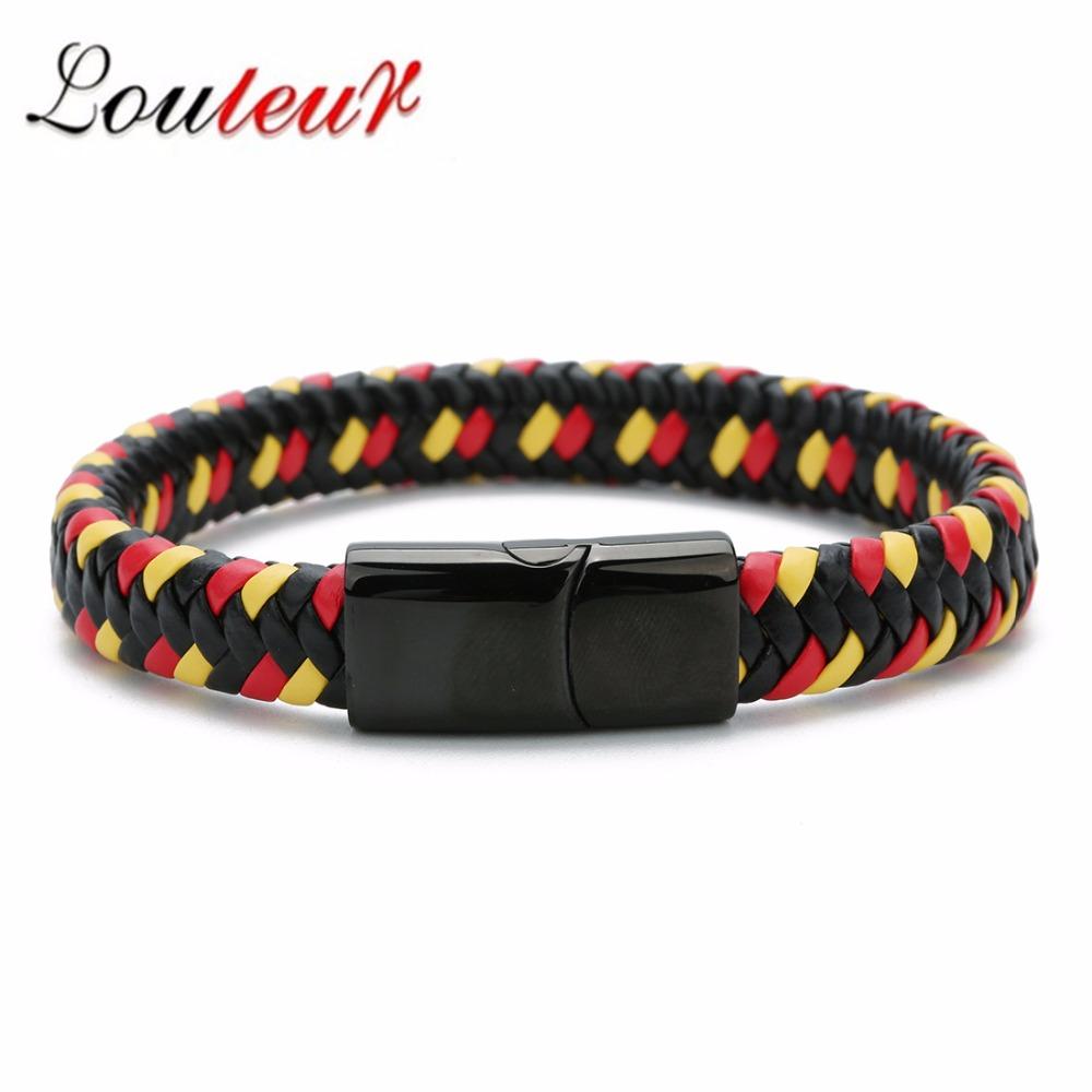 Trendy pánské šperky Červený pletený kožený náramek Černá magnetická přezka Náramky Punkový pánský náramek na zápěstí Pulsera Hombre Velkoobchod