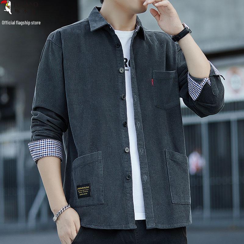 

Men s Loose Casual Corduroy Shirt Jacket - Spring/Autumn 2025 Collection 4XL 180-200 jin серый