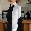 Autumn and Winter Women's Long Sleeve Half High Neck Hip Slim Knit Dresses