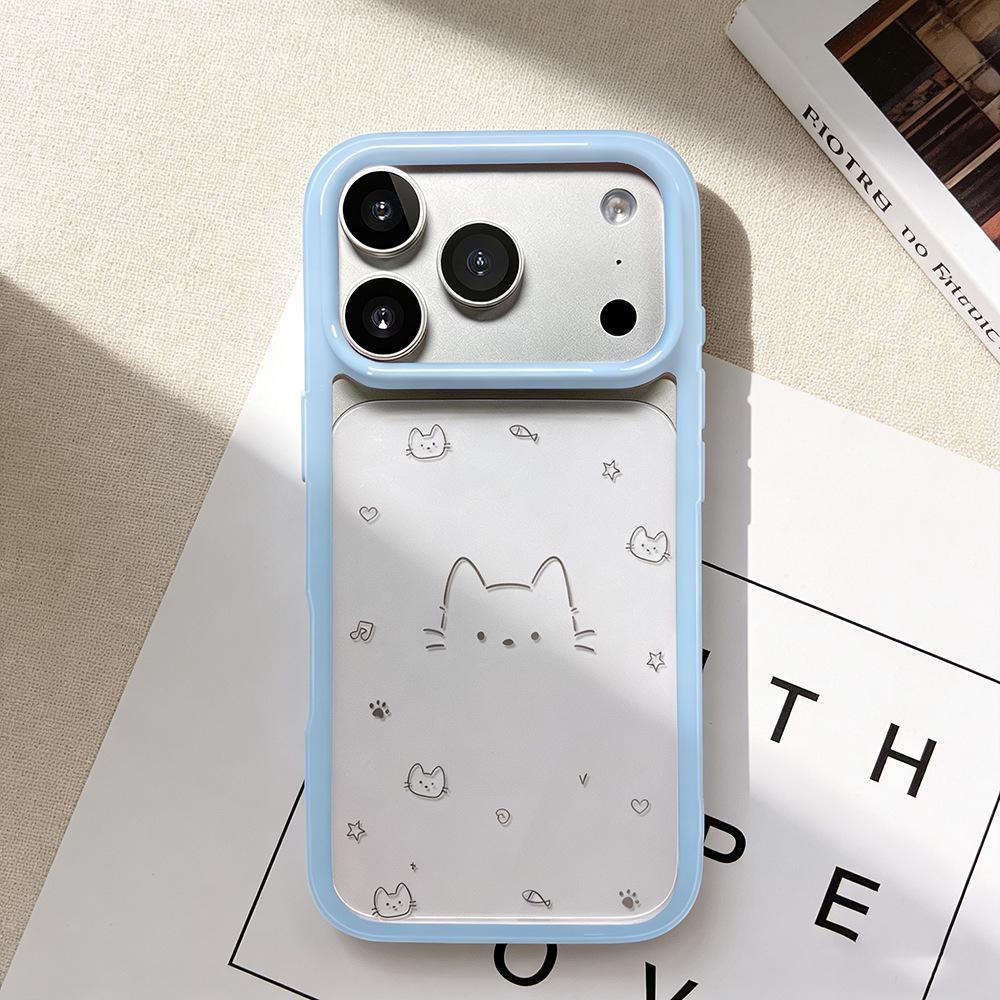 Line Art Cat iPhone 17 Pro Drop-Proof Transparent Protective Case for Apple 16/15/14 Models (New Female Design)