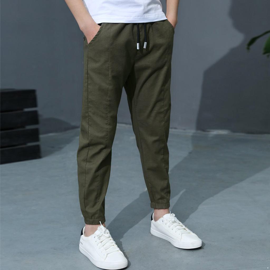 Drawstring Elastic Waistband Pants Kids Casual Solid Color Long Loose Pants for Boys
