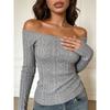 Womens One Shoulder Twist Knit Sweater Slim Fit Long Sleeve Fashion Top Street Style