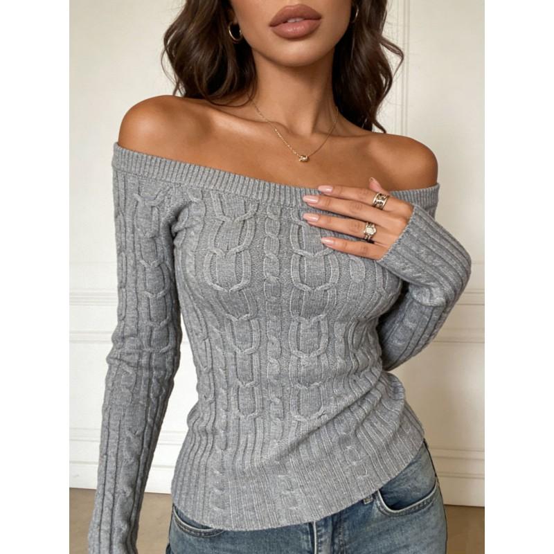 Womens One Shoulder Twist Knit Sweater Slim Fit Long Sleeve Fashion Top Street Style