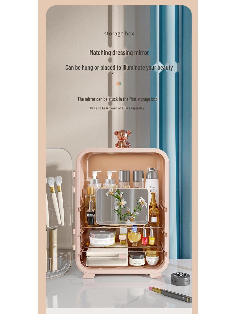 Boîte de Rangement Cosmétique Anti-Poussière de Grande Capacité avec Miroir pour Coiffeuse.