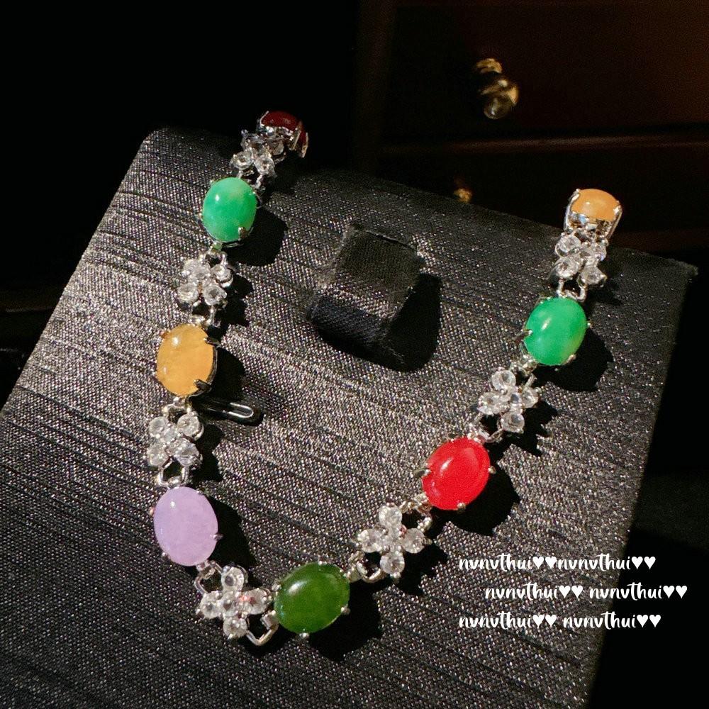 Tourmaline Abacus Rainbow Chalcedony Flower Bracelet, Power Power Of The Same Style, New Chinese Tourmaline Round Bead Necklace Bracelet Set