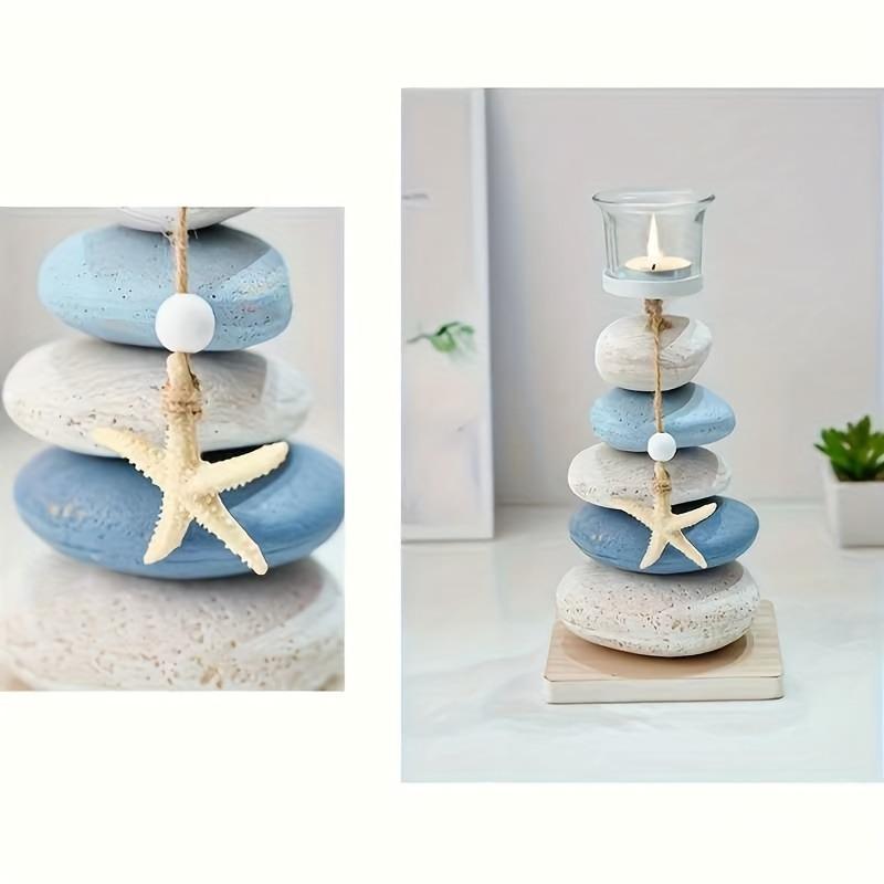 Nordic Style Stone Candlestick Decorative Ornaments Crafts Wooden Starfish Display Candle Holder Decor Valentine's Day Birthday