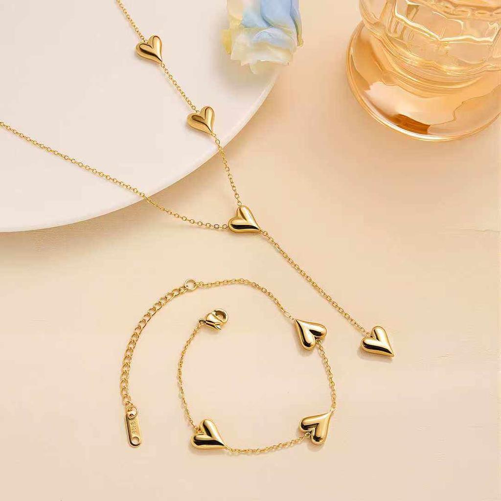 Unique Trendy Double Layer 18k Gold Plated Tarnish Free Stainless Steel Multi Heart Pendant Necklace Women