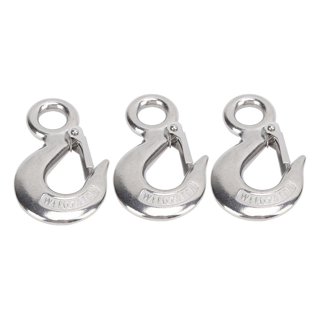 3pcs Eye Slip Hook with Safety Latch Stainless Steel Marine Lifting Eye Hoist Sling Hook0.75T