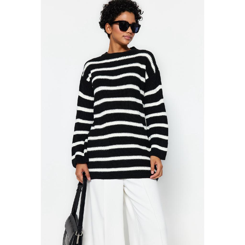 Pulover de tricotaj Thessaloniki cu dungi negre Tctaw24ak00000